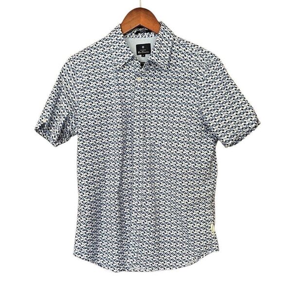 Ben Sherman Light Blue Block Geo Pattern Short Sleeve Shirt - Picture 1 of 8